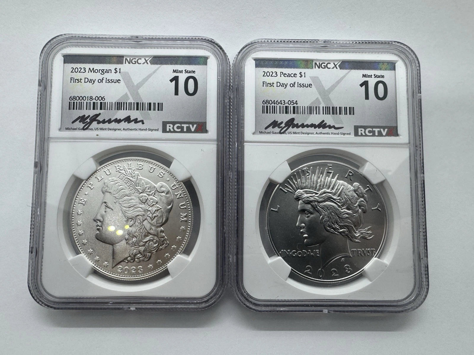 2023-P $1 MORGAN N PEACE DOLLAR NGCX MS10 FDOI Coins Silver Set.