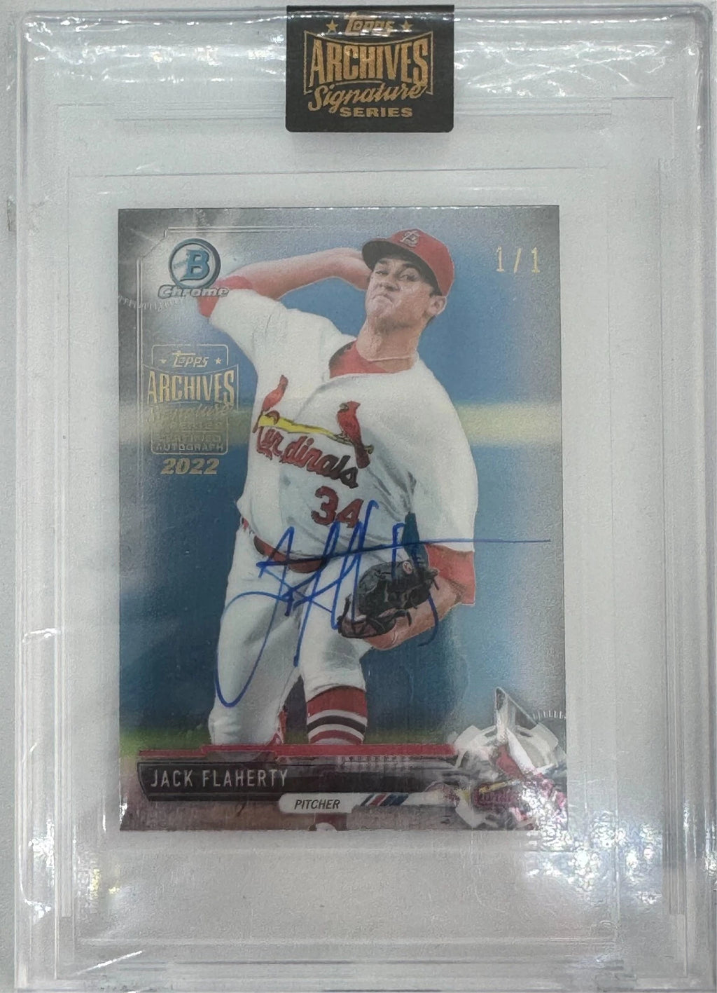Jack Flaherty Topps Bowman Mini Chrome 2017, Auto 2022 1/1 Cardinals Dodgers