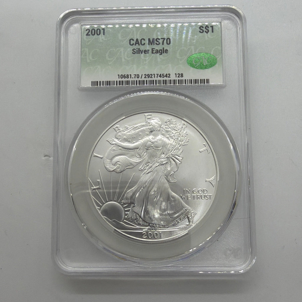 2001 American Silver Eagle CAC MS70 Green Label 1 Oz .999 Fine Silver Coin