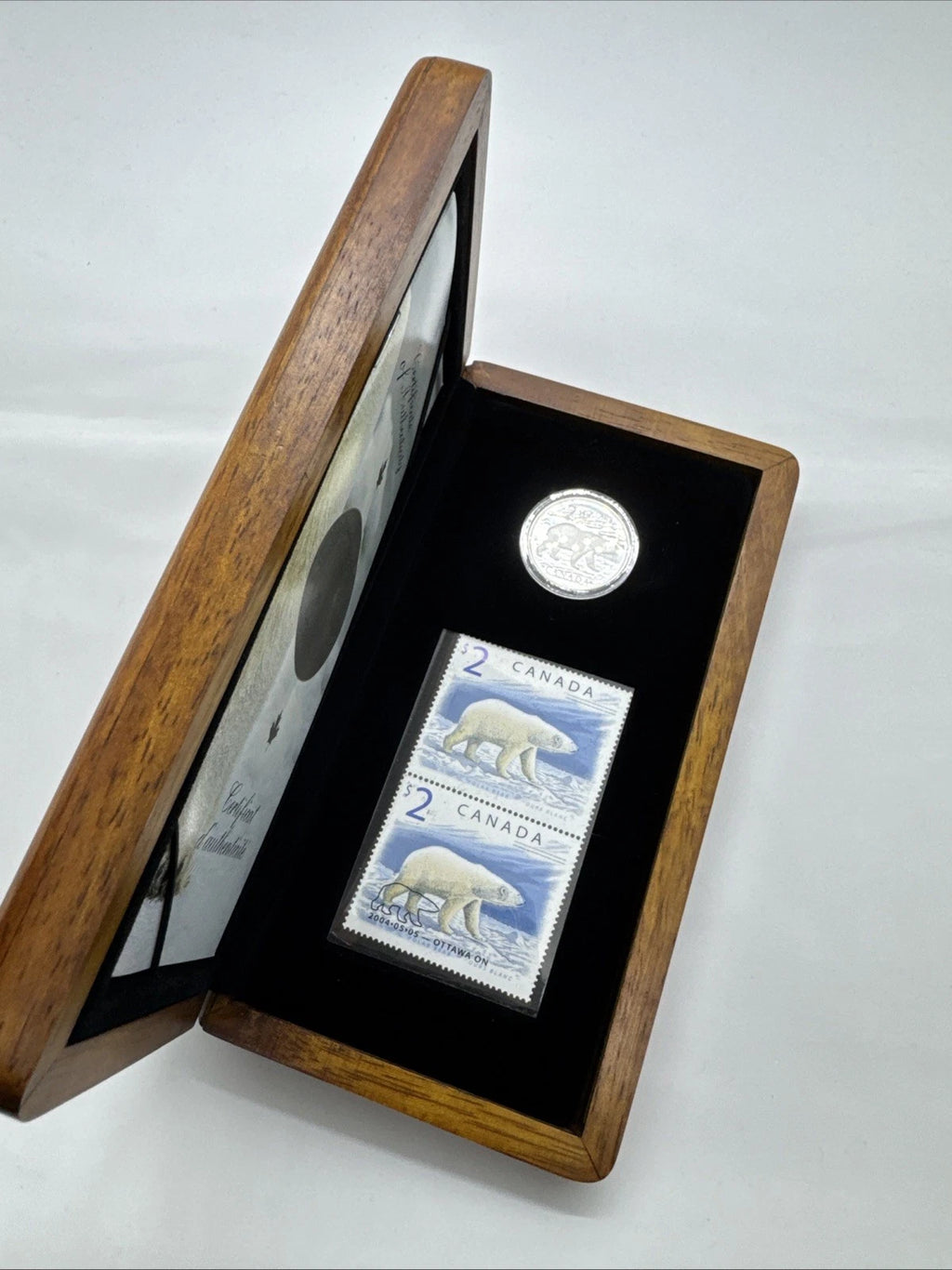 2004 Canada Polar Bear Silver Coin + Stamp Set – RCM OGP – Proof