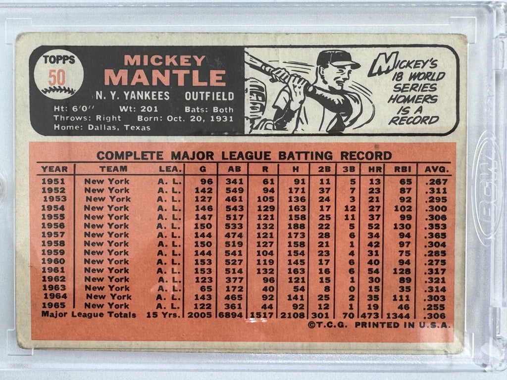 1966 TOPPS #50 MICKEY MANTLE YANKEES Baseball Card