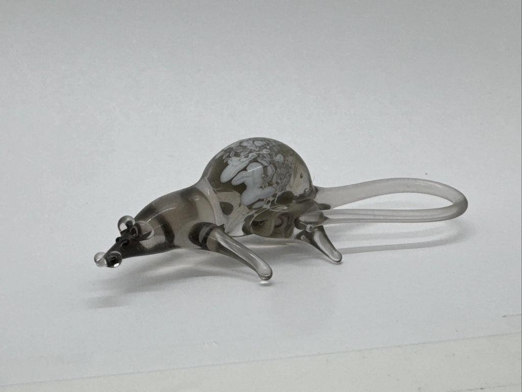 Hand Made Russian Murano Glass. Grey rat With Long Tail Vintage Glass