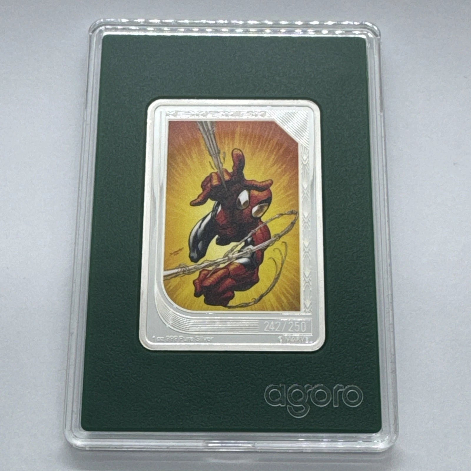 2026 Agoro Niue 1 oz .999 Silver Marvel Spiderman #242 of 250 Emerald tier.