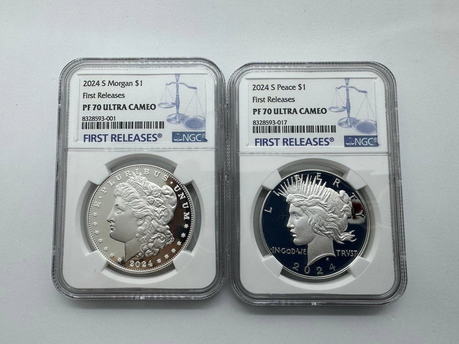 2024-S Reverse Proof $1 Morgan and Peace Dollar 2pc Set PCGS FS Morgan PF 70