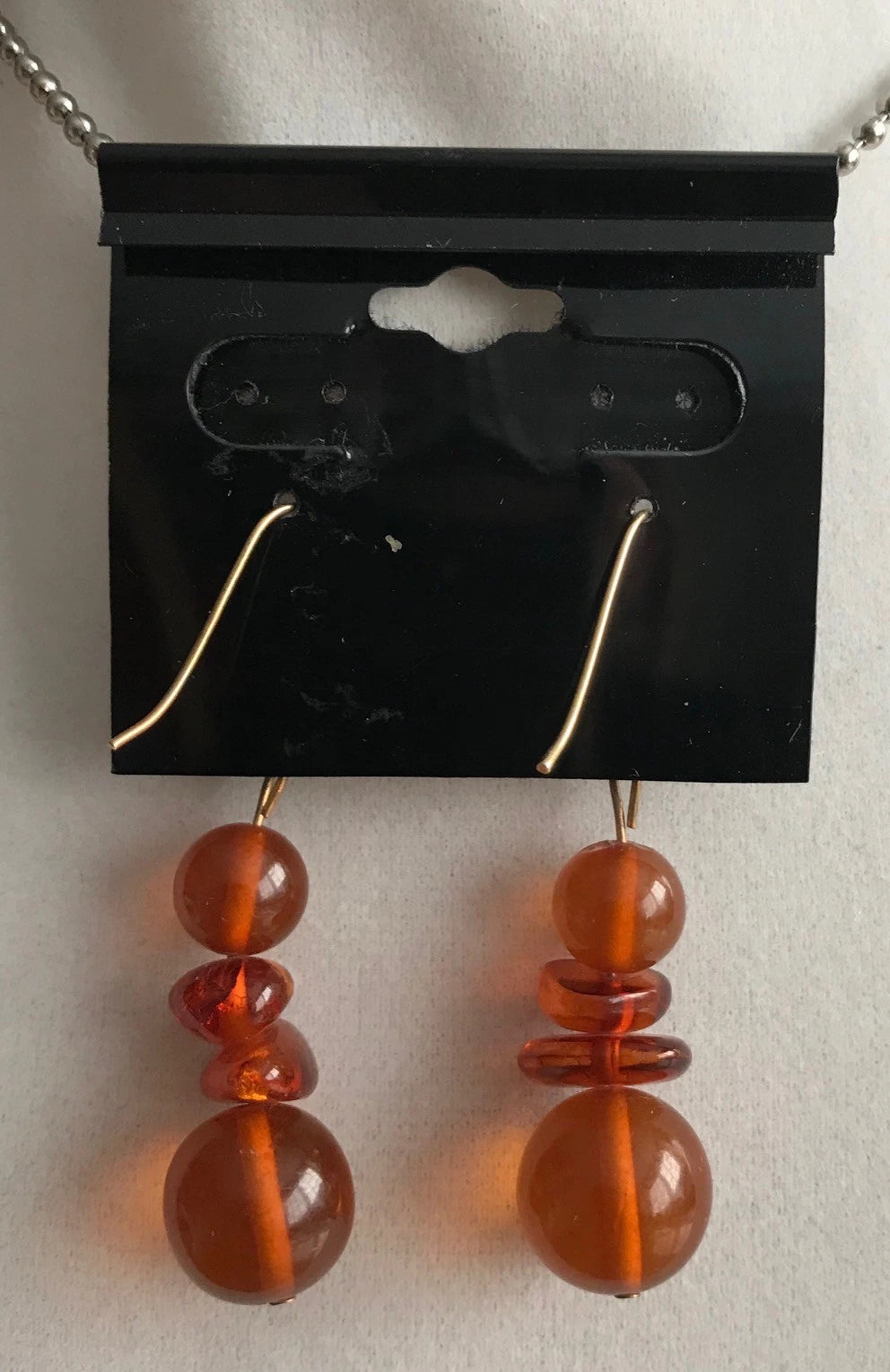Vintage Costume Jewelry Earrings Amber Colored Balls & Stones with Gold Hardware
