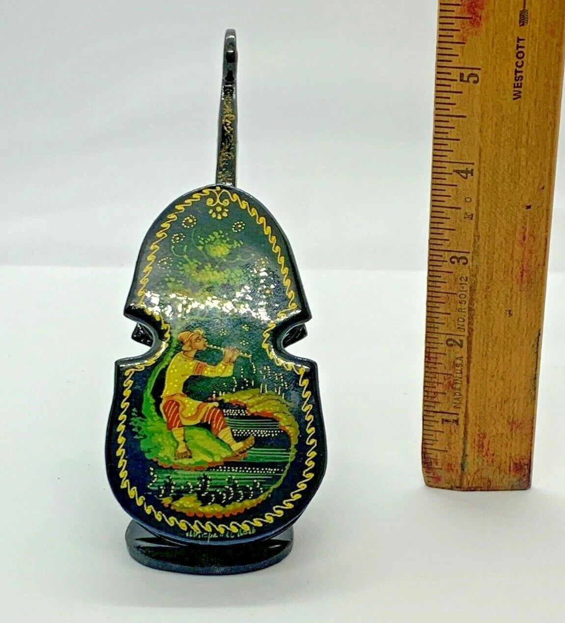 Vintage Russian Cello Shape Lacquer Jewelry Box The Great Song Of LEL Mstera
