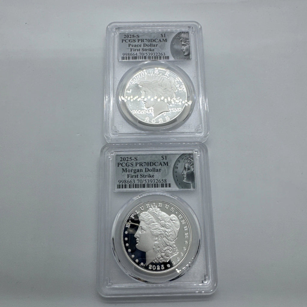 2025 S Proof $1 Morgan and Peace Dollar 2pc Set PCGS PR70 FS Morgan 8A