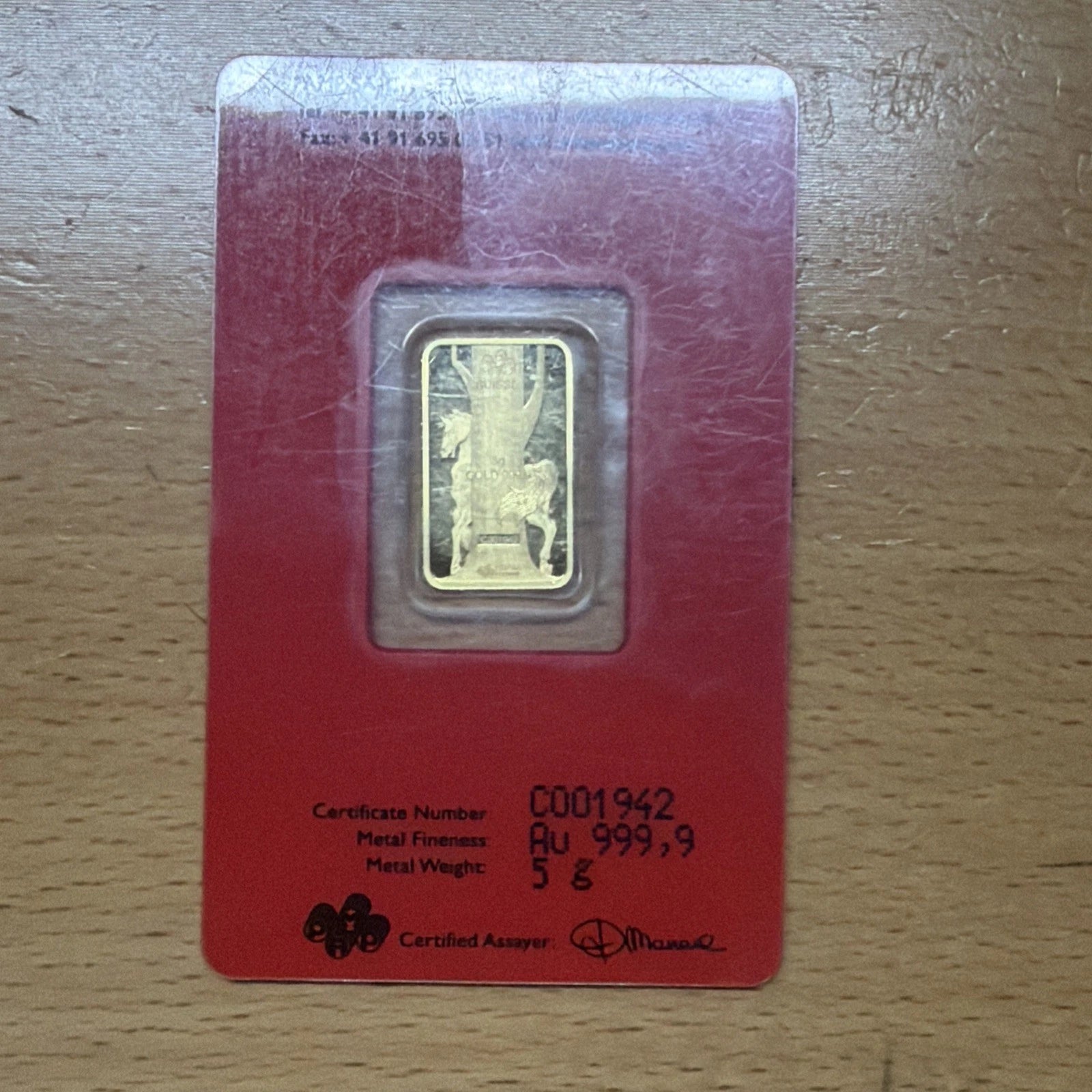 2014 LUNAR YEAR of The HORSE PAMP SUISSE 5 GRAM GOLD BAR / INGOT SEALED in ASSAY