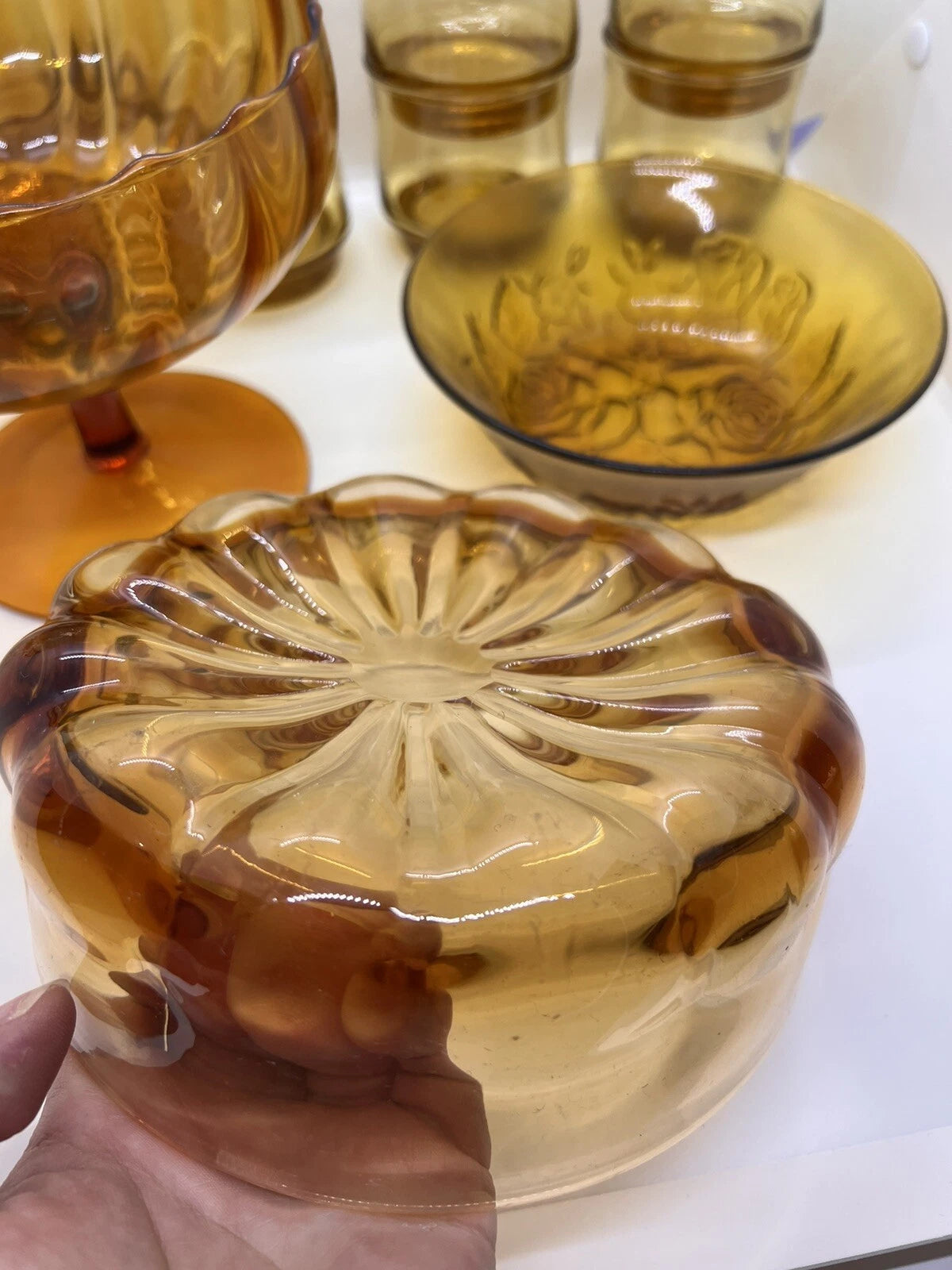 Vintage Candy Dish Glasses Collectable Indiana Amber Glass Bowl Unique Dining