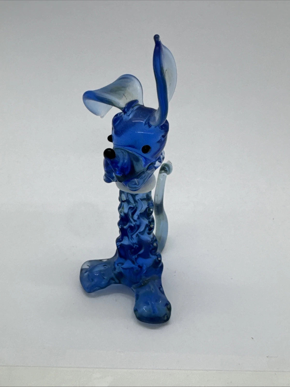 Hand Made Russian Murano glass Vintage, Sitting blue Glass Dog