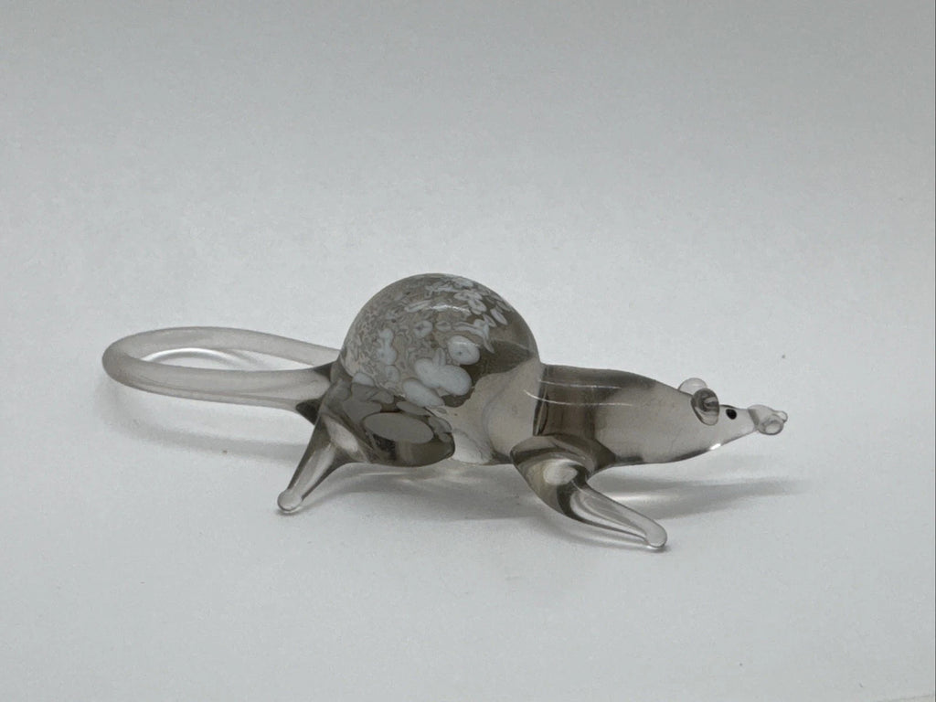 Hand Made Russian Murano Glass. Grey rat With Long Tail Vintage Glass