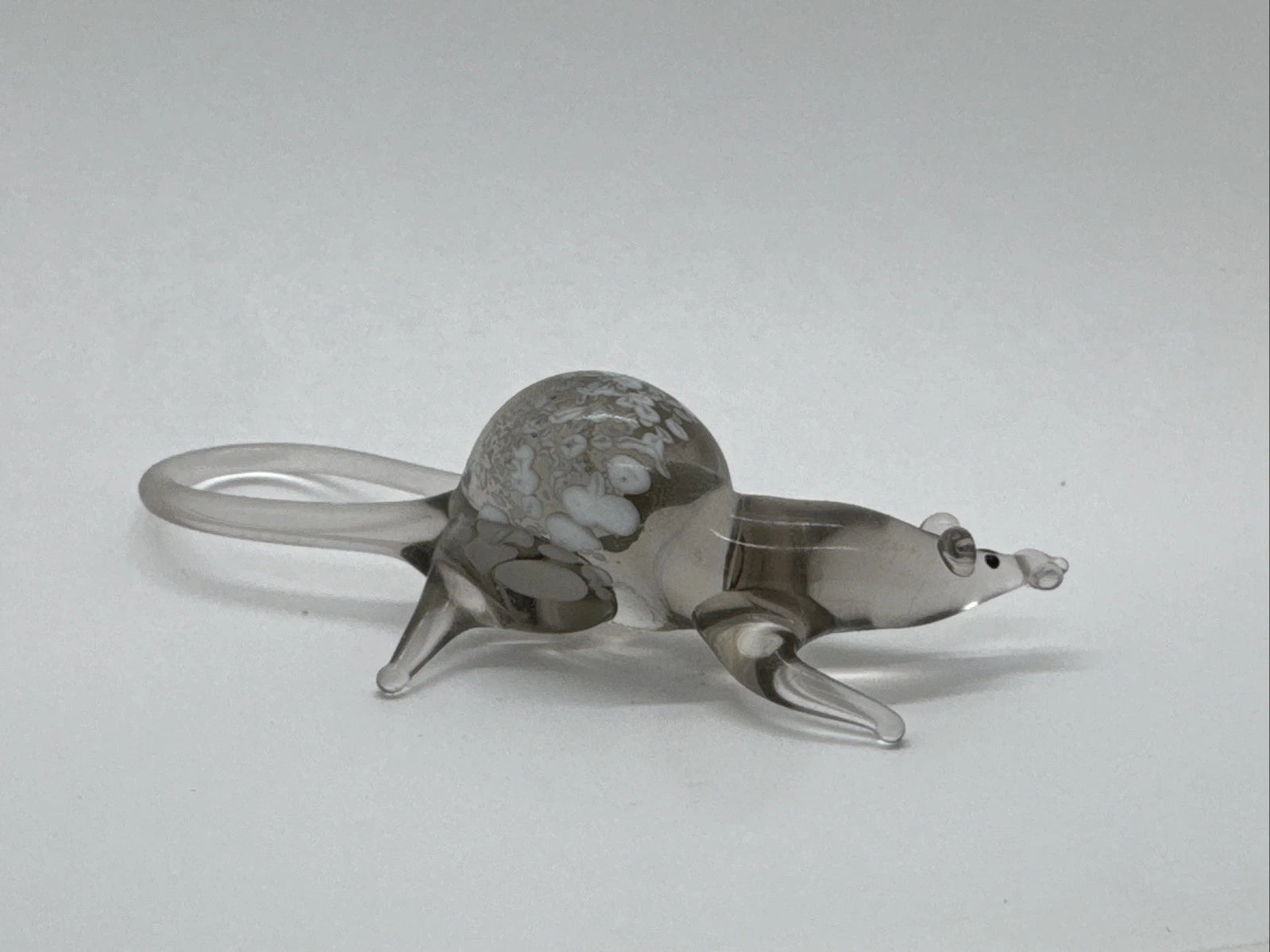 Hand Made Russian Murano Glass. Grey rat With Long Tail Vintage Glass