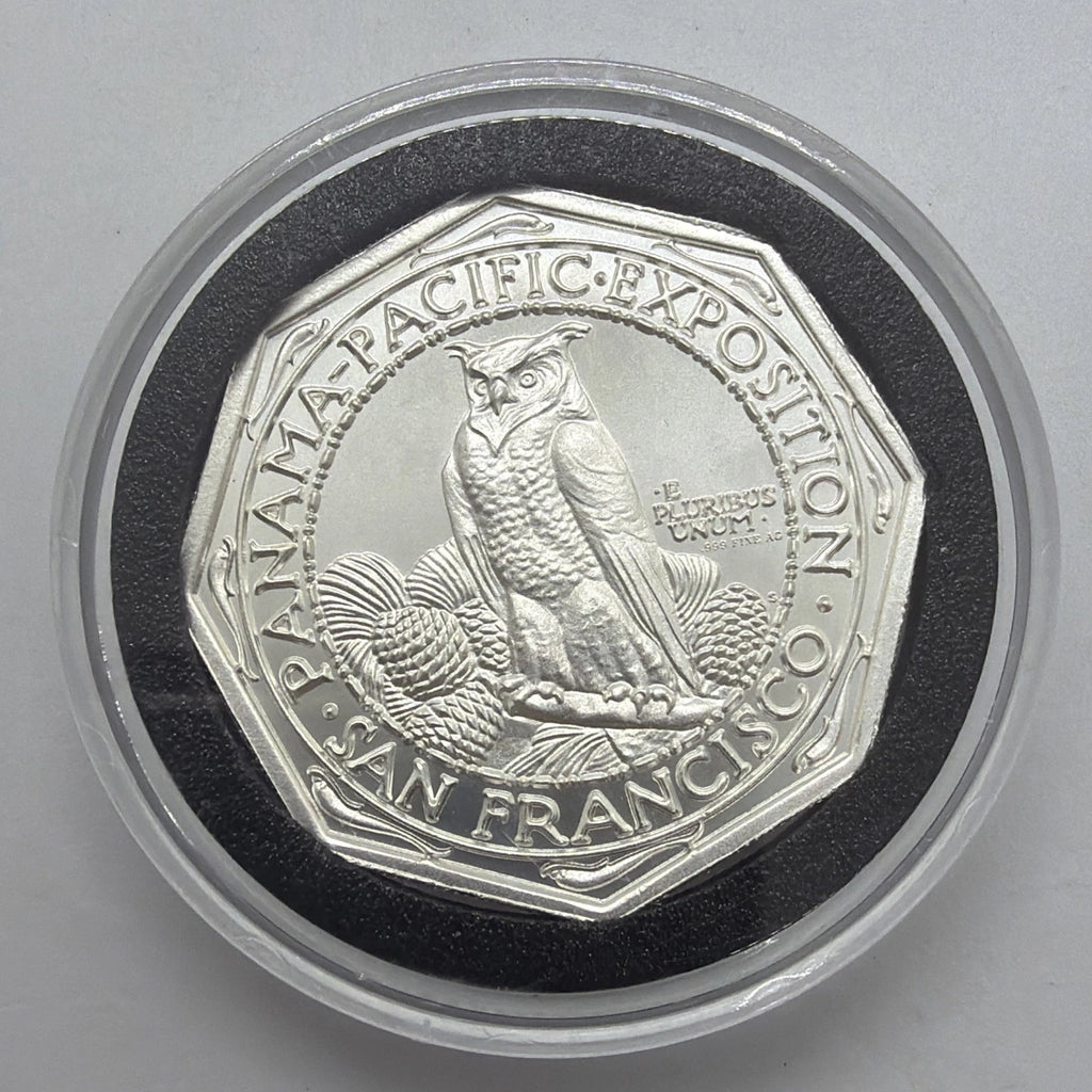 2 oz Panama Pacific Octagonal Tribute Silver .999 Round w / capsule GORGEOUS
