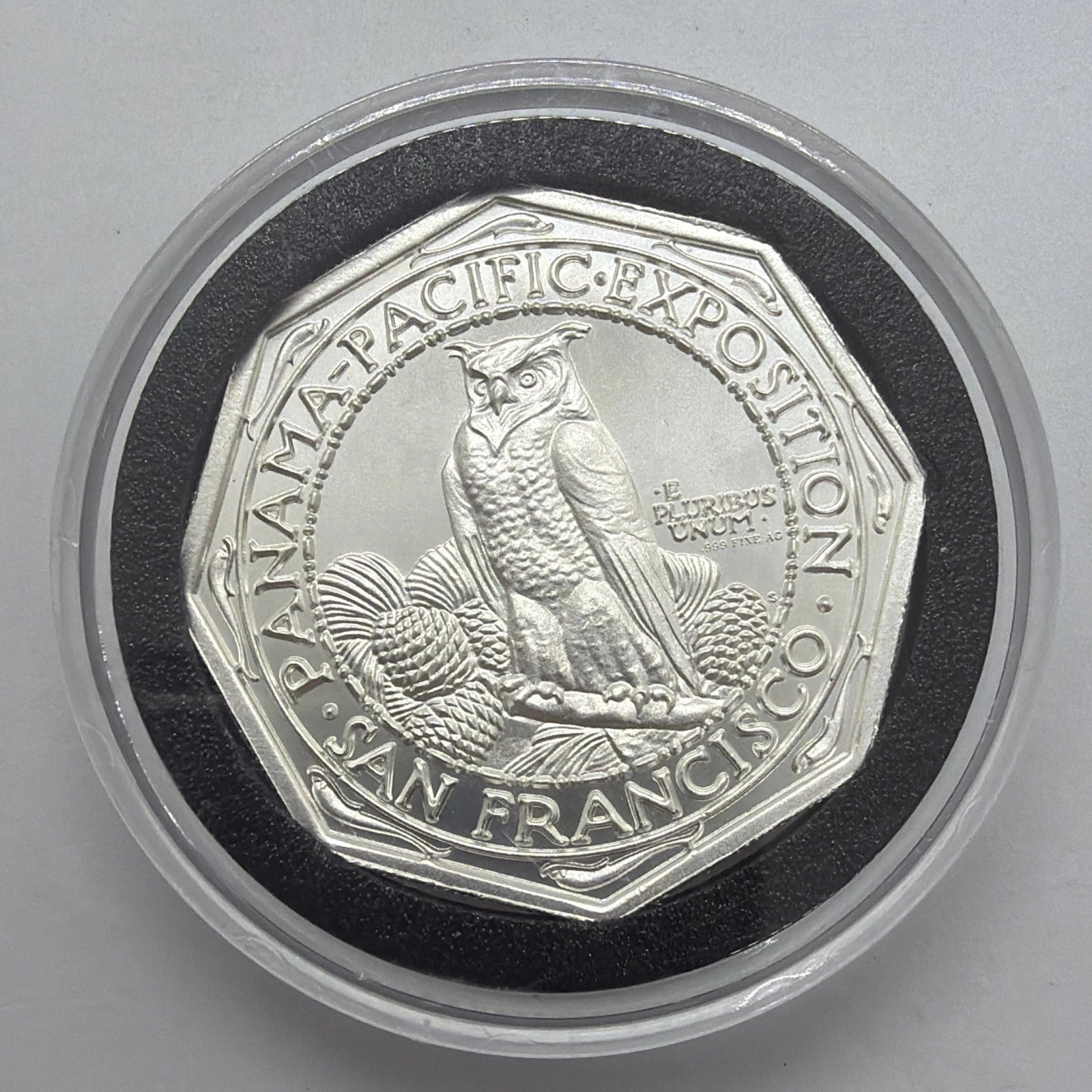2 oz Panama Pacific Octagonal Tribute Silver .999 Round w / capsule GORGEOUS