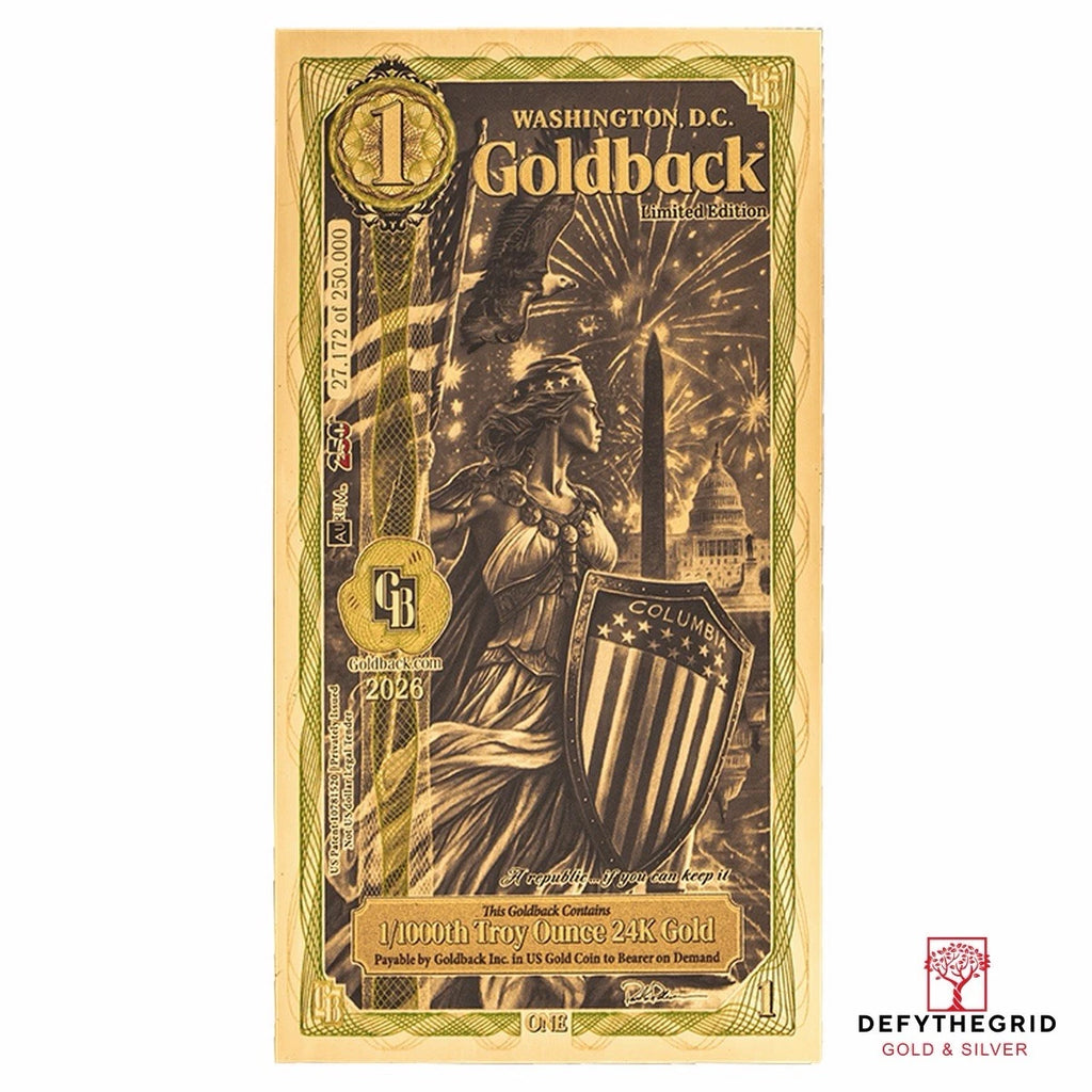 1 WASHINGTON DC Goldback Aurum Gold Foil Note 1/1000 oz 24kt .999 GOLD Limited!!