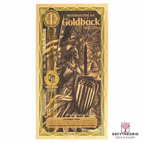 1 WASHINGTON DC Goldback Aurum Gold Foil Note 1/1000 oz 24kt .999 GOLD Limited!!