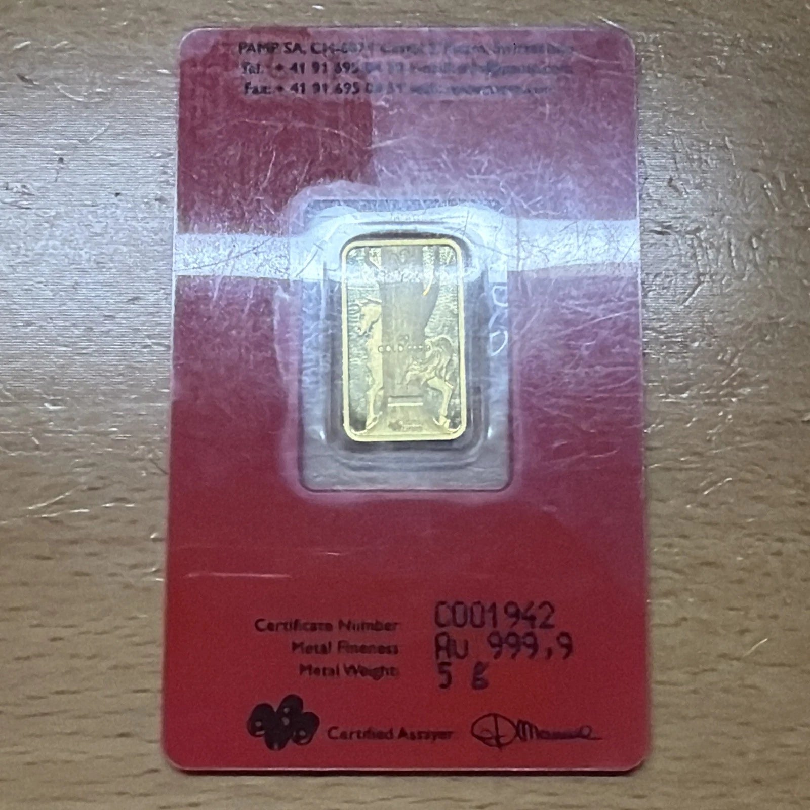 2014 LUNAR YEAR of The HORSE PAMP SUISSE 5 GRAM GOLD BAR / INGOT SEALED in ASSAY