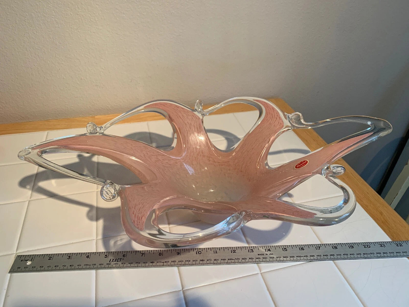 Vintage Italian Bowl Candy Dish Murano Sommerso Pink Art Glass With Stamp