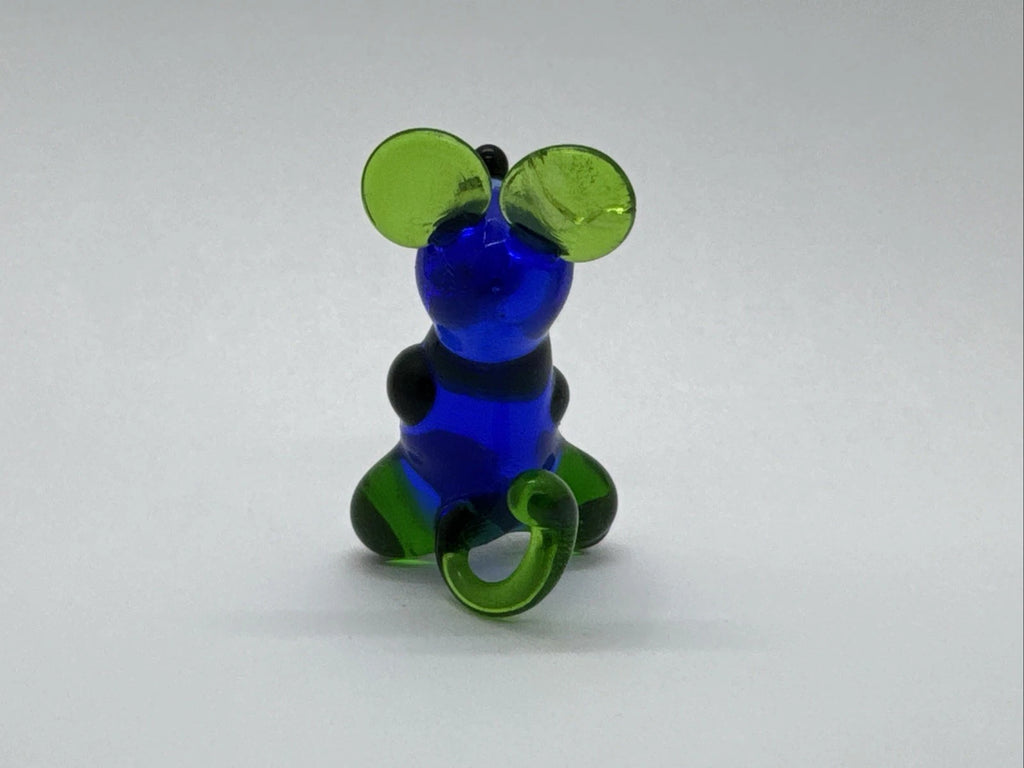 Hand Made Russian Murano Glass. Mouse With Green Ears & Tail Handmade Vintage