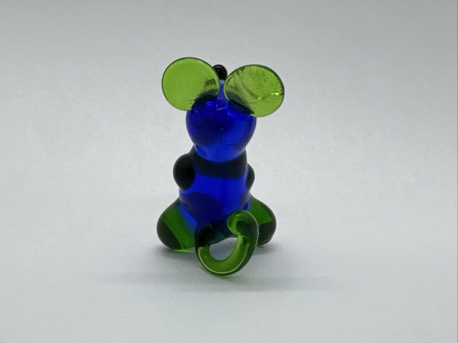 Hand Made Russian Murano Glass. Mouse With Green Ears & Tail Handmade Vintage