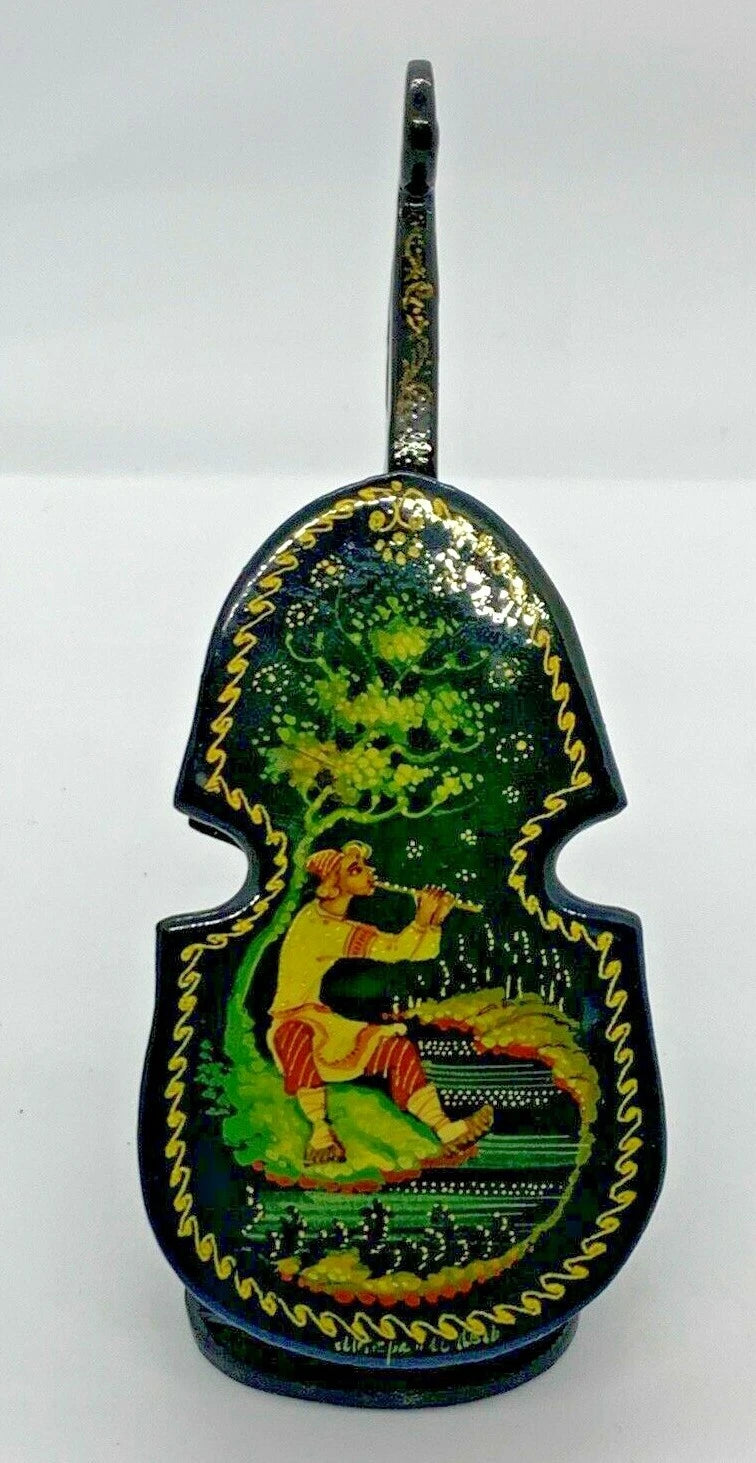 Vintage Russian Cello Shape Lacquer Jewelry Box The Great Song Of LEL Mstera