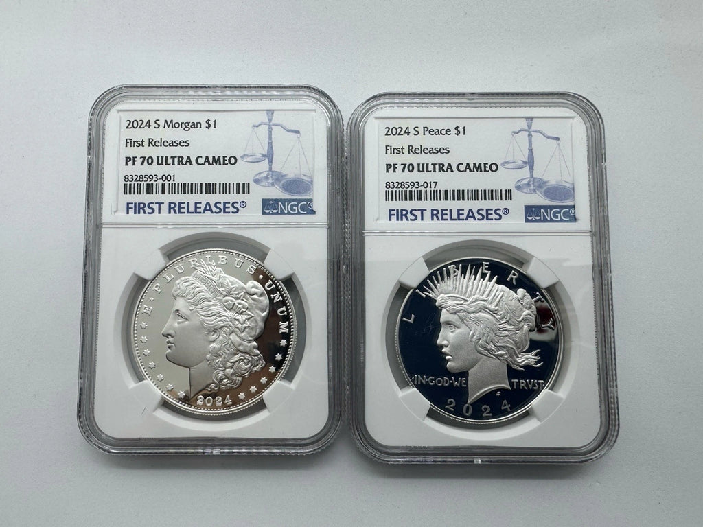 2024-S Reverse Proof $1 Morgan and Peace Dollar 2pc Set PCGS FS Morgan PF 70