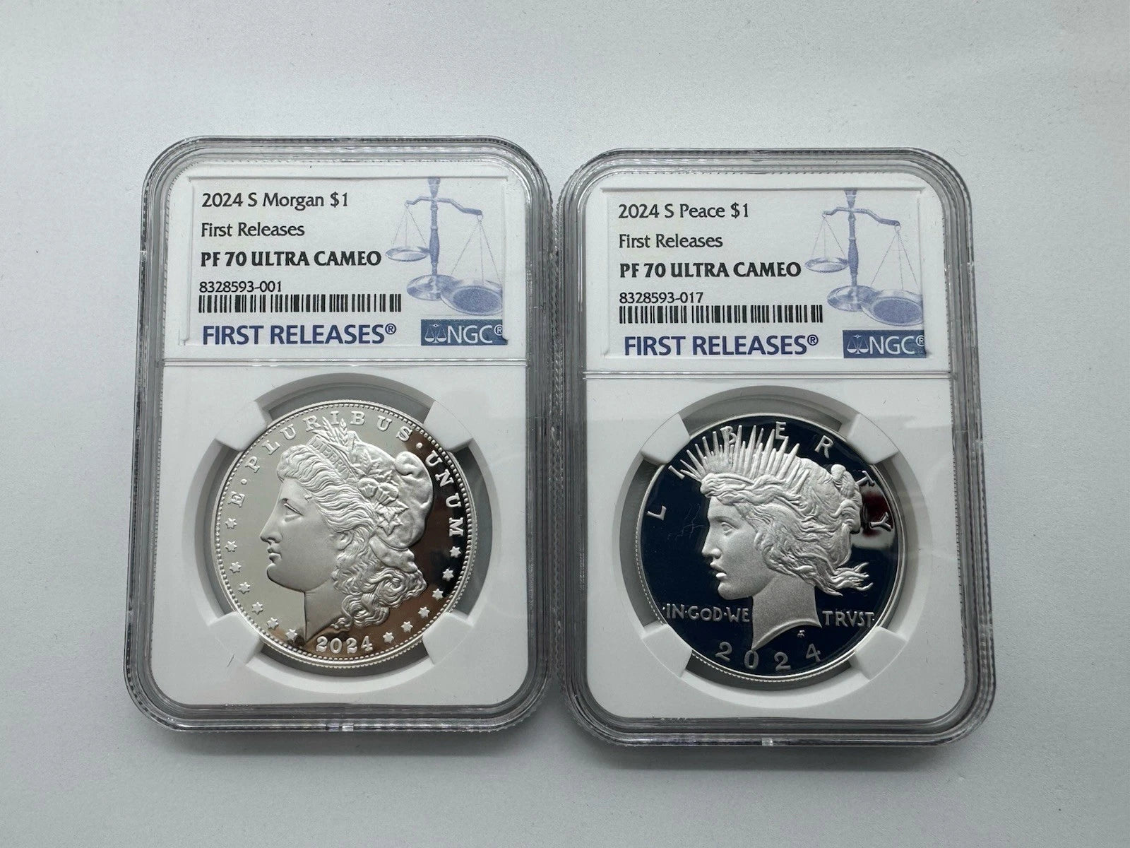 2024-S Reverse Proof $1 Morgan and Peace Dollar 2pc Set PCGS FS Morgan PF 70