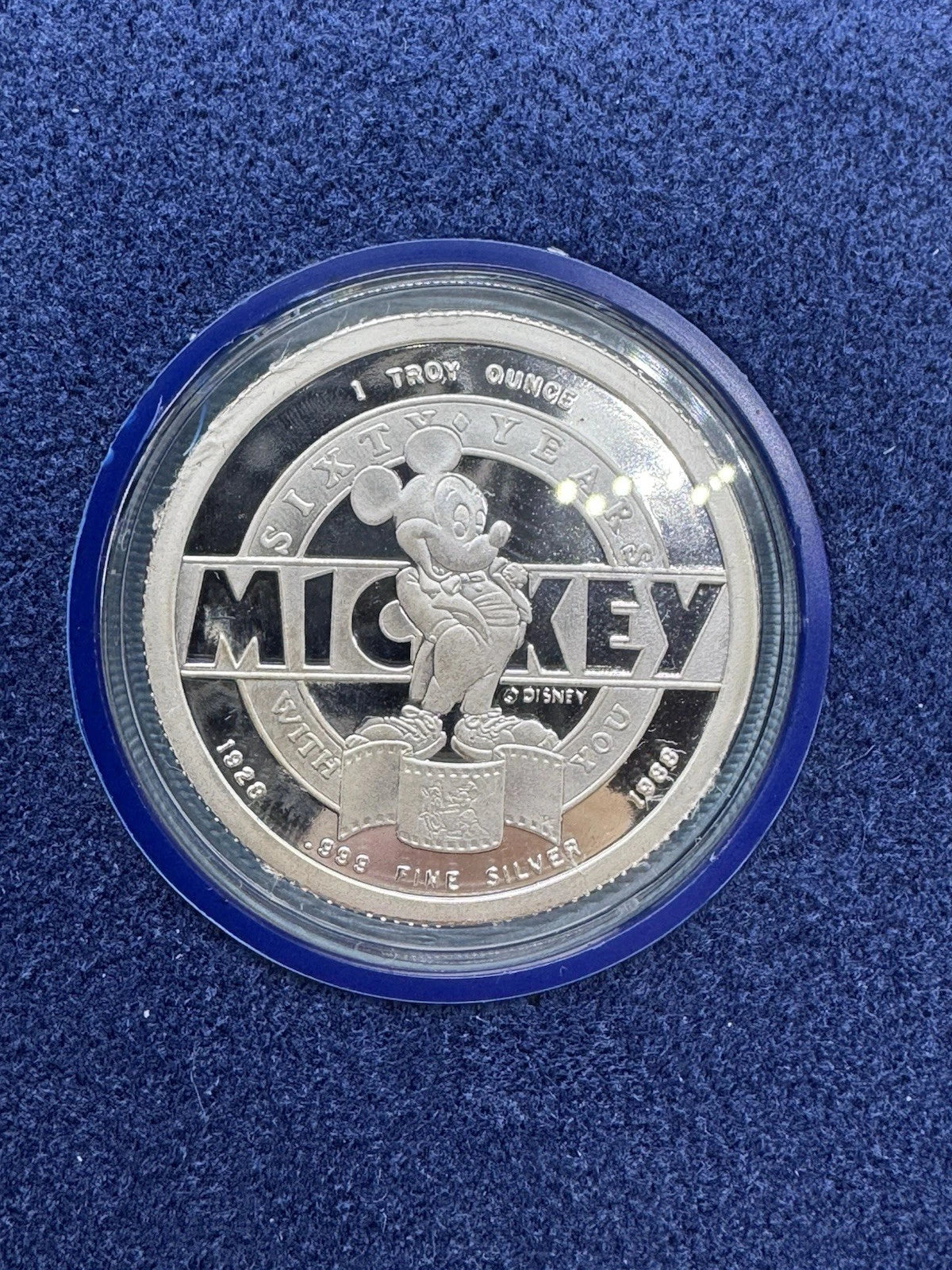 1988 Mickey 60 Years Proof Coin #1 Mickey & Walt 1928 1 oz. .999 Silver *SINGB*