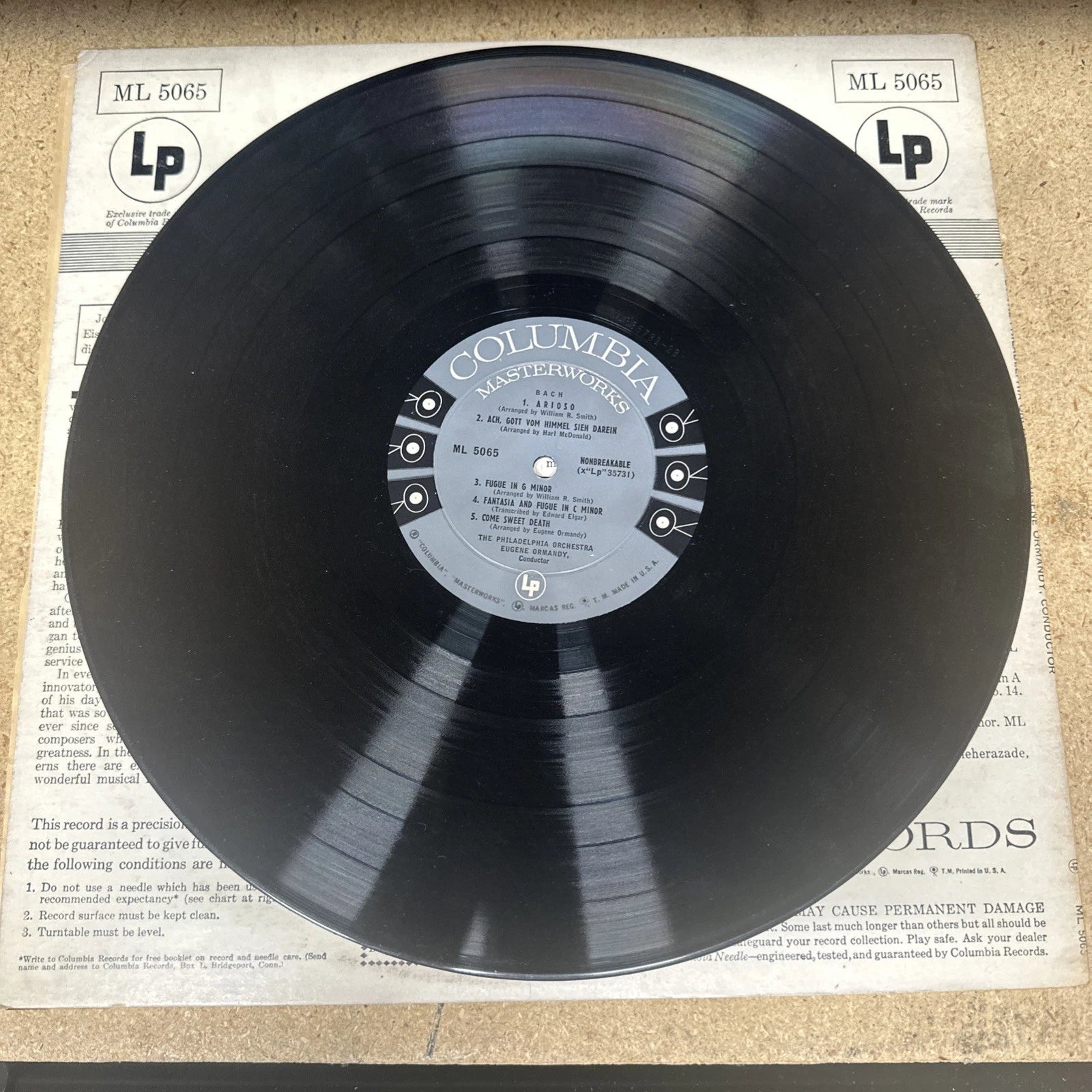 Eugene Ormandy Philadelphia Orchestra BACH Record Album Vinyl VG+