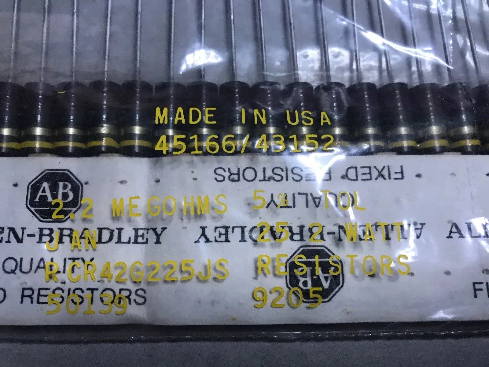 (5pcs) RCR42G225JS ALLEN-BRADLEY CARBON COMP RESISTORS 2.2 Mego HMS 5% TOL2 Watt