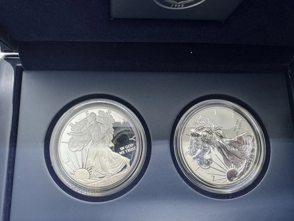 2012 US Mint American Silver Eagle Proof & Reverse Proof 2 Coin Set w/ Box & COA