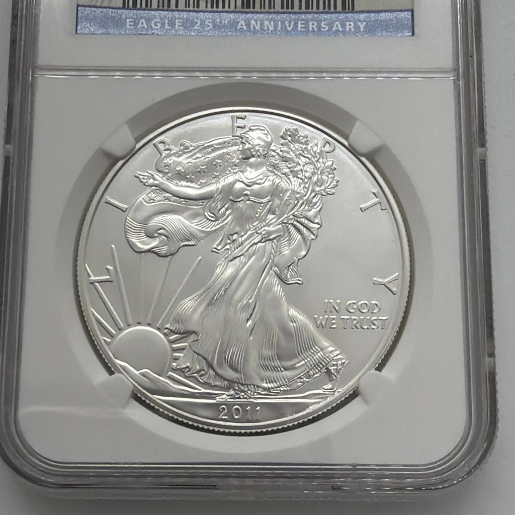 2011 S SILVER EAGLE NGC MS70 EARLY RELEASES FROM THE 25TH ANNIVERSARY SET LABEL