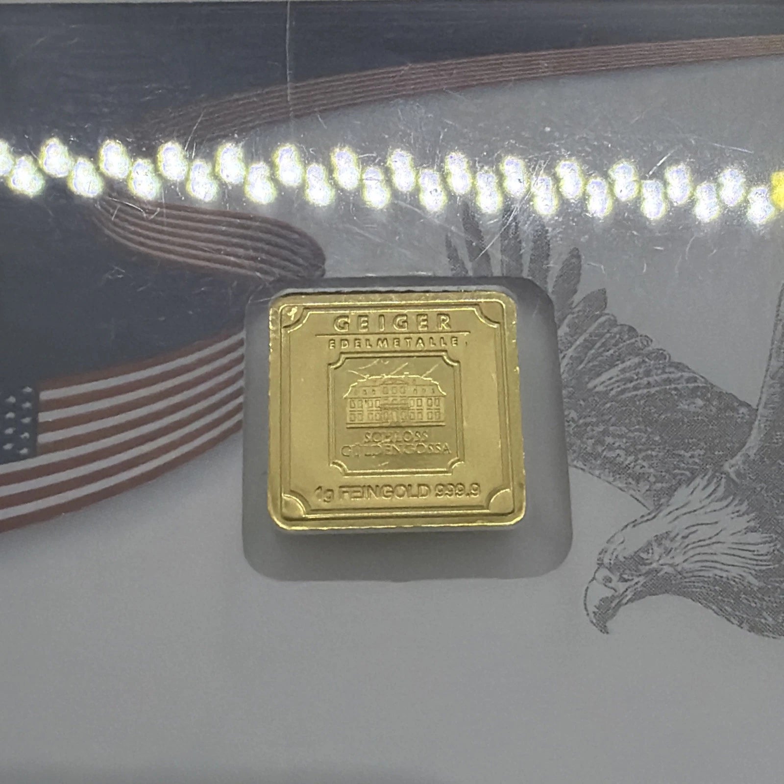 Geiger Edelmetalle 1g 24k 999.9 Gold American FLAG In ASSAY ‼️LIMITED 5000 RARE