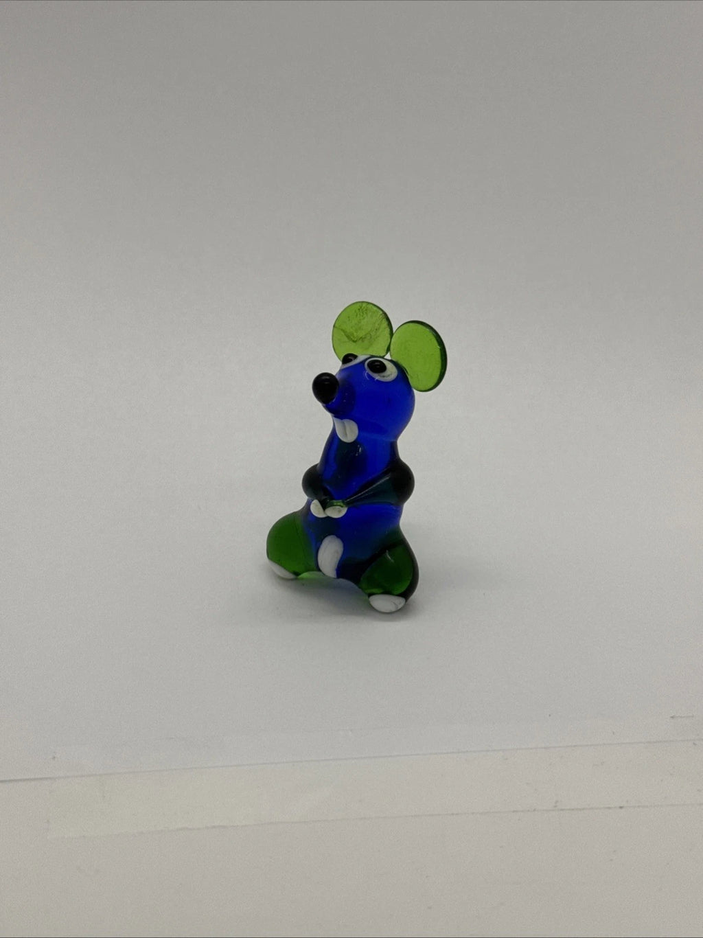 Hand Made Russian Murano Glass. Mouse With Green Ears & Tail Handmade Vintage
