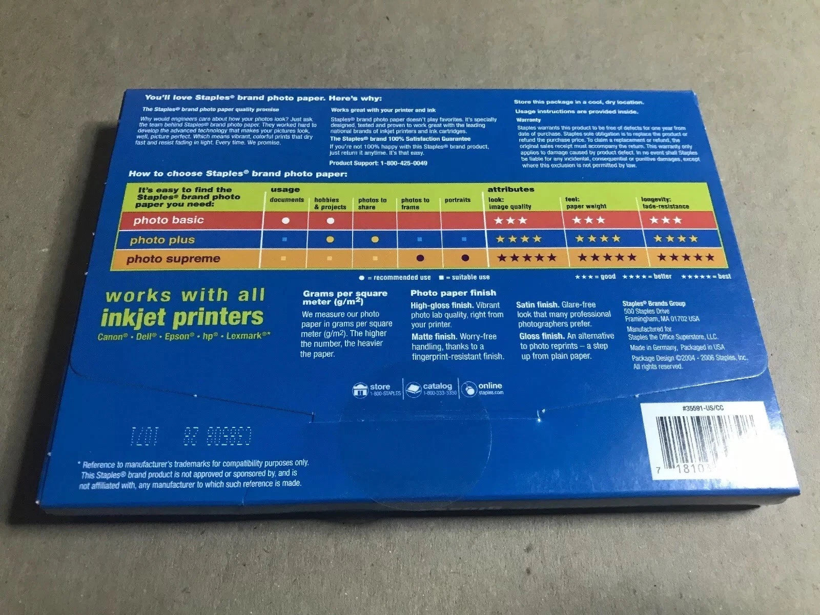 NEW Staples Photo Plus 4 X 6 Glossy Printer Paper 60 Sheets 64 Lbs. Item #648177