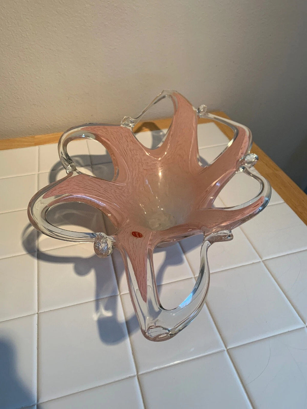 Vintage Italian Bowl Candy Dish Murano Sommerso Pink Art Glass With Stamp