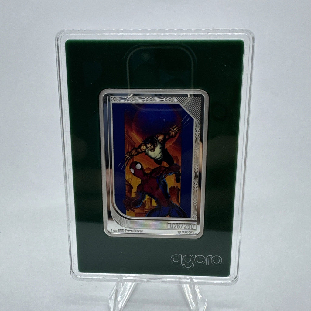 2026 Agoro Art Of Marvel Spider-Man & Wolverine 1oz Silver Emerald Card #26/250